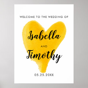 YELLOW heart watercolor welcome wedding lettering Poster