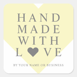 Yellow Heart with Handmade with Love Quote Square Sticker