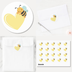 Yellow heart with sleeping cute baby Bumblebee Classic Round Sticker