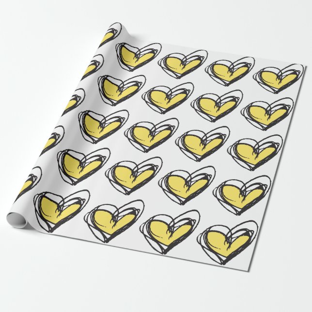 Yellow Heart Wrapping Paper — Trendy & Elegant (Unrolled)