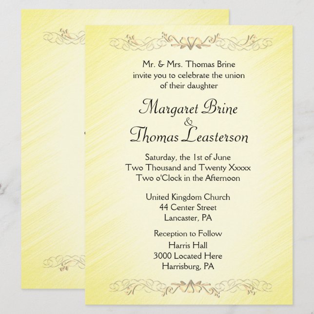Yellow Hearts Accent Wedding Invitations (Front/Back)