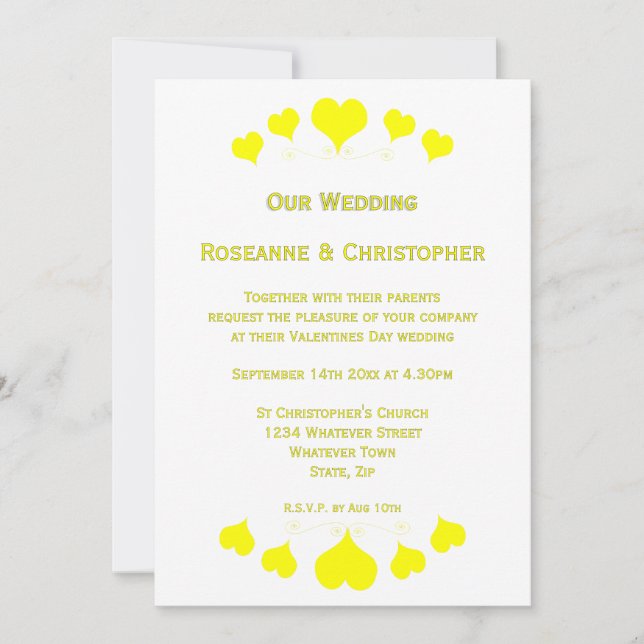 Yellow Hearts Design Wedding Invitation (Front)