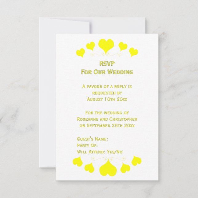 Yellow Hearts Design Wedding RSVP Card (Front)