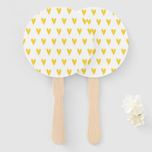 Yellow Hearts Pattern Hand Fan