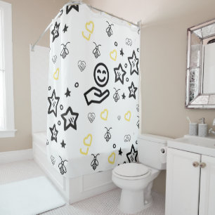 Yellow hearts shower curtain design