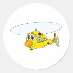 Yellow Helicopter Cartoon Classic Round Sticker