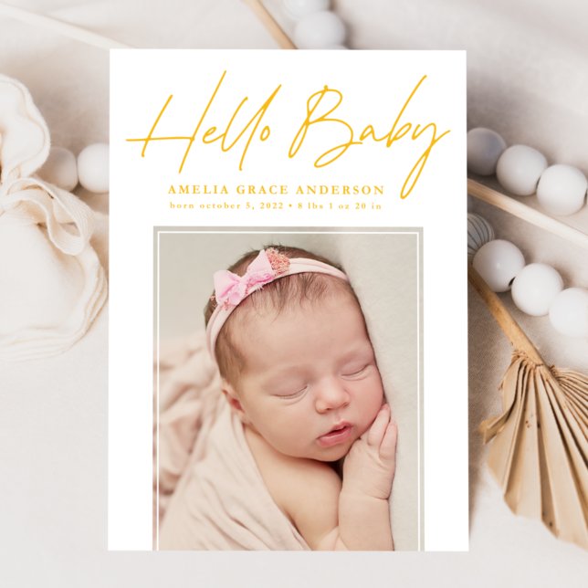 Yellow Hello Baby 2 Photo Birth Announcement (Creator Uploaded)