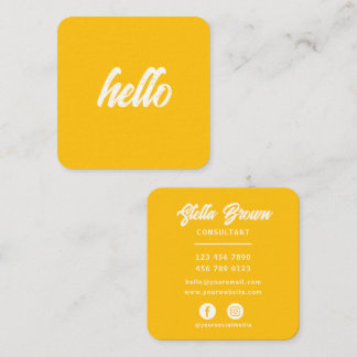 Yellow Hello Chic Bold Text Square Business Card