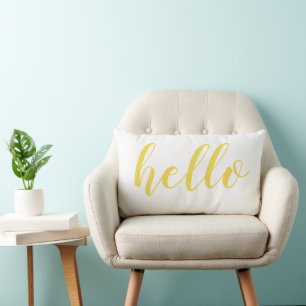 Yellow Hello Cute Hello or Your Quote Lumbar Cushion