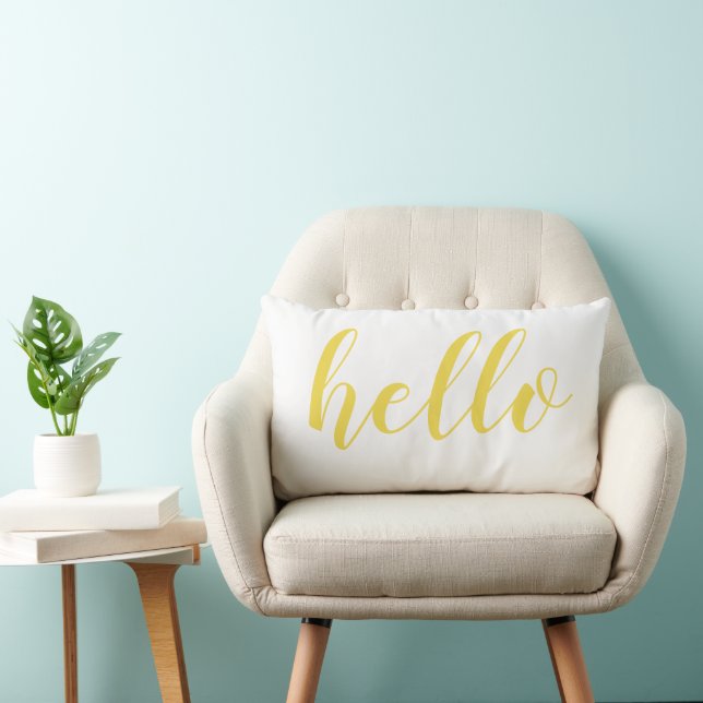Yellow Hello Cute Hello or Your Quote Lumbar Cushion (Chair)