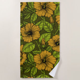 Yellow hibiscus beach towel
