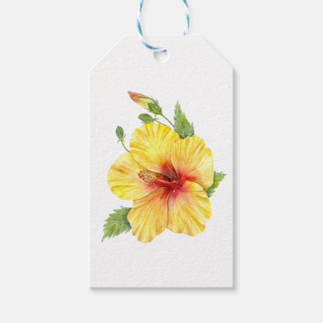 Yellow Hibiscus Botanical Art Gift Tags (Front)