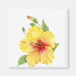 Yellow Hibiscus Botanical Art Magnet