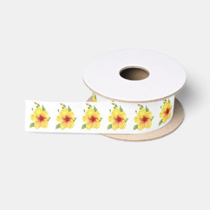 Yellow Hibiscus Botanical Art Satin Ribbon