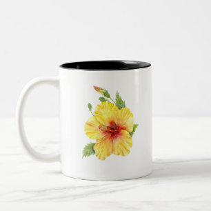 Yellow Hibiscus Botanical Art Two-Tone Coffee Mug
