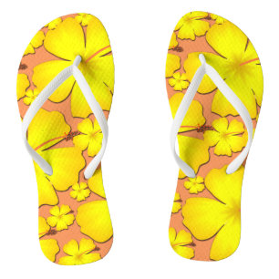 Yellow Hibiscus Design Flip Flops