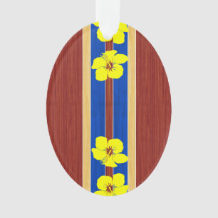 Yellow Hibiscus Fake Wood Surfboard Ornament