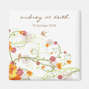Yellow Hibiscus Floral Swallows Save Date Magnet