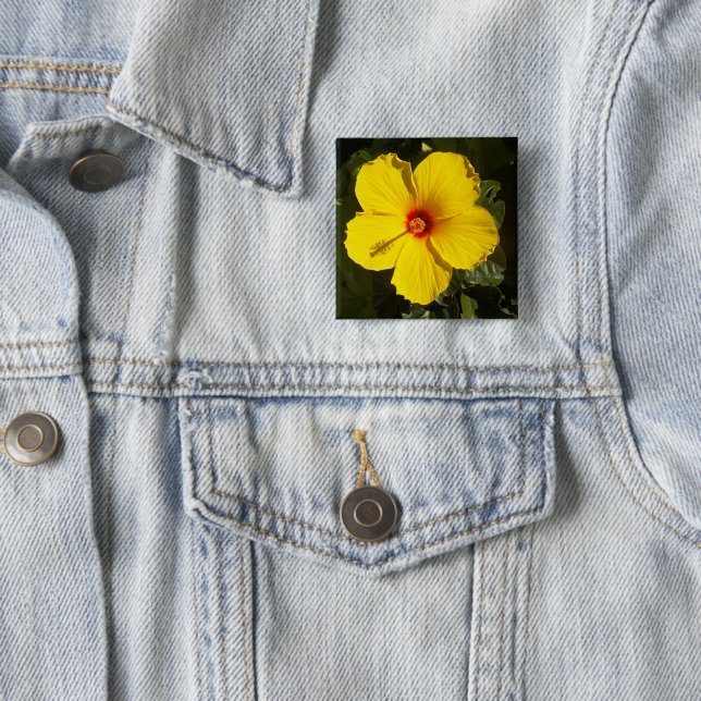 Yellow Hibiscus Flower 15 Cm Square Badge (In Situ)