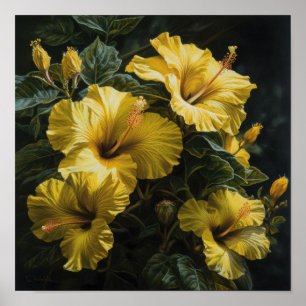 Yellow Hibiscus Flower Art Print Poster