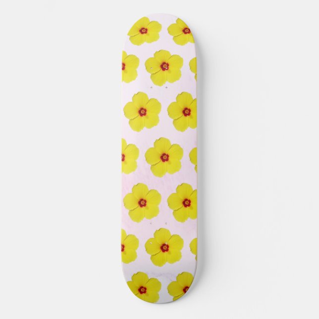 Yellow Hibiscus Flower Art  Skateboard (Front)