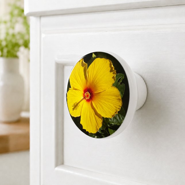 Yellow Hibiscus Flower Ceramic Knob (Yellow Hibiscus Flower Ceramic Knob)