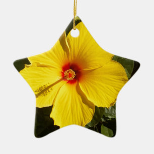 Yellow Hibiscus Flower Ceramic Ornament