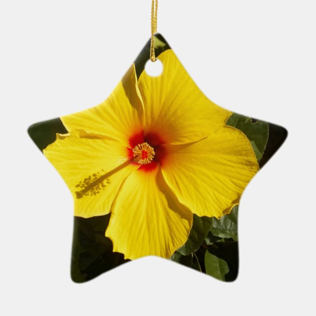 Yellow Hibiscus Flower Ceramic Tree Decoration (Front)