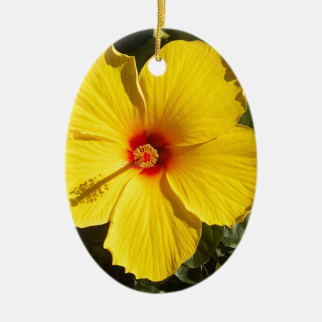 Yellow Hibiscus Flower Ceramic Tree Decoration (Front)