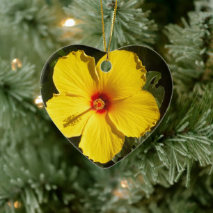 Yellow Hibiscus Flower Ceramic Tree Decoration