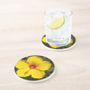 Yellow Hibiscus Flower Coaster