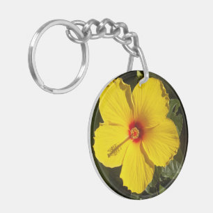 Yellow Hibiscus Flower Key Ring