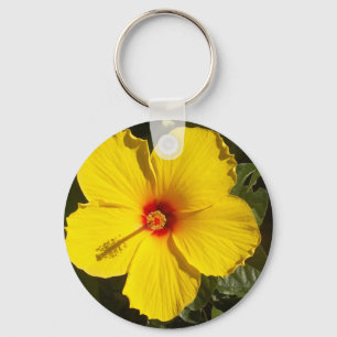 Yellow Hibiscus Flower Key Ring
