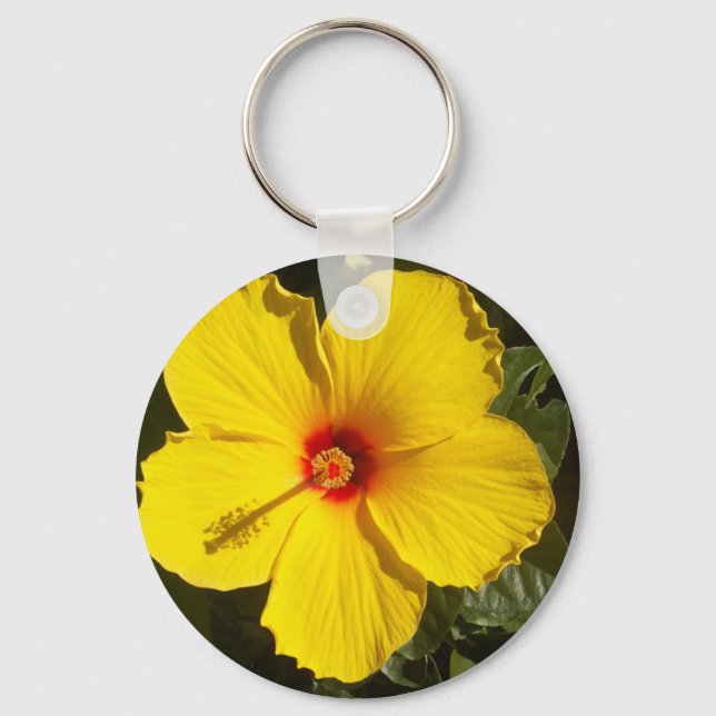 Yellow Hibiscus Flower Key Ring (Front)
