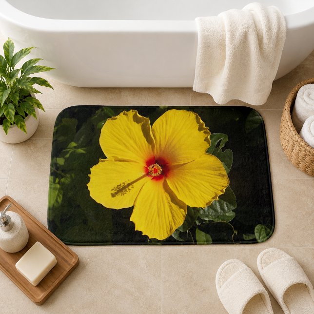 Yellow Hibiscus Flower Large Bath Mat (Yellow Hibiscus Flower Large Bath Mat)