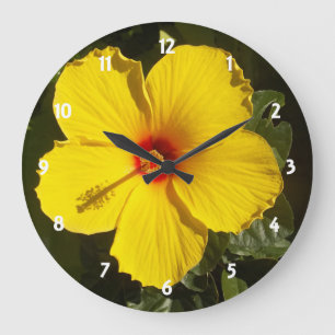 Yellow Hibiscus Flower Large Clock