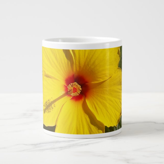 Yellow Hibiscus Flower Large Coffee Mug (Front)