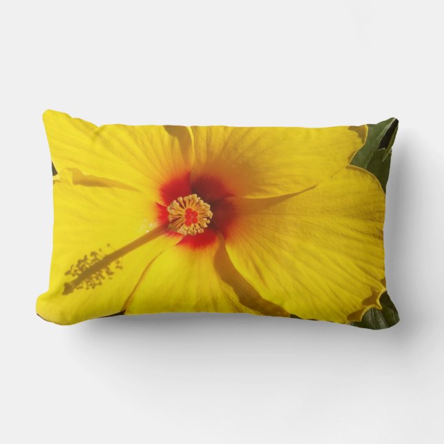 Yellow Hibiscus Flower Lumbar Cushion (Front)