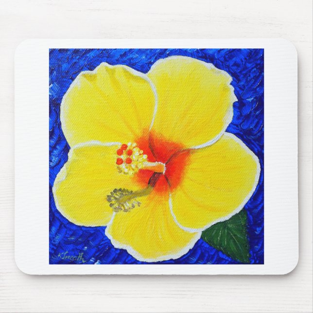 Yellow Hibiscus Flower Painting Mouse Pad (Front)
