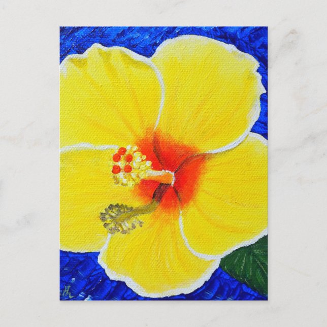 Yellow Hibiscus Flower Painting Postcard (Front)