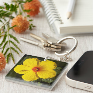 Yellow Hibiscus Flower Photo Key Ring