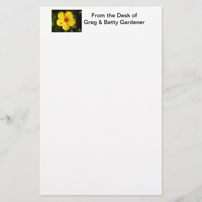 Yellow Hibiscus Flower Stationery (Front)