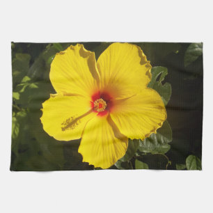 Yellow Hibiscus Flower Tea Towel