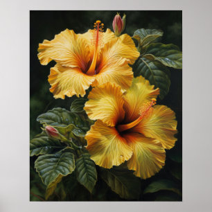 Yellow Hibiscus Flowers Art Print Poster