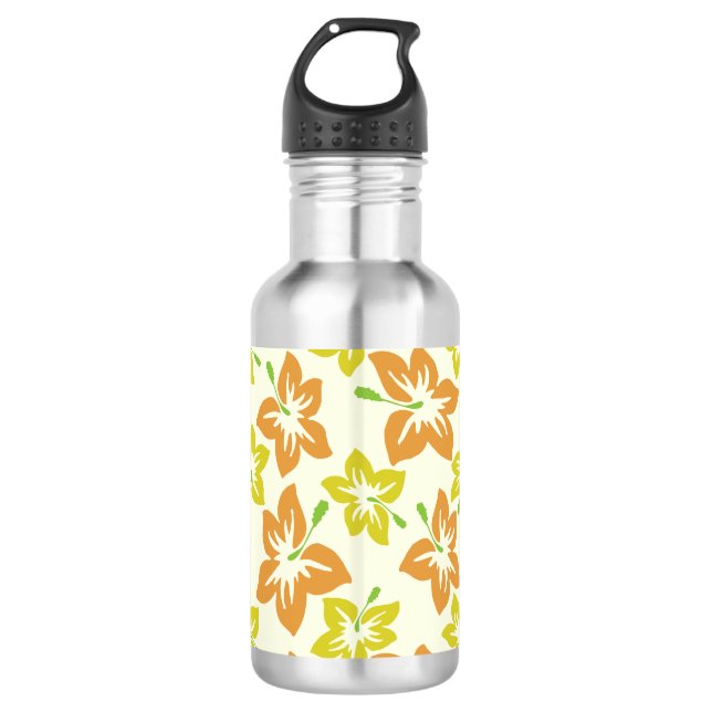 Yellow Hibiscus, Orange Hibiscus, Floral Pattern 532 Ml Water Bottle (Front)