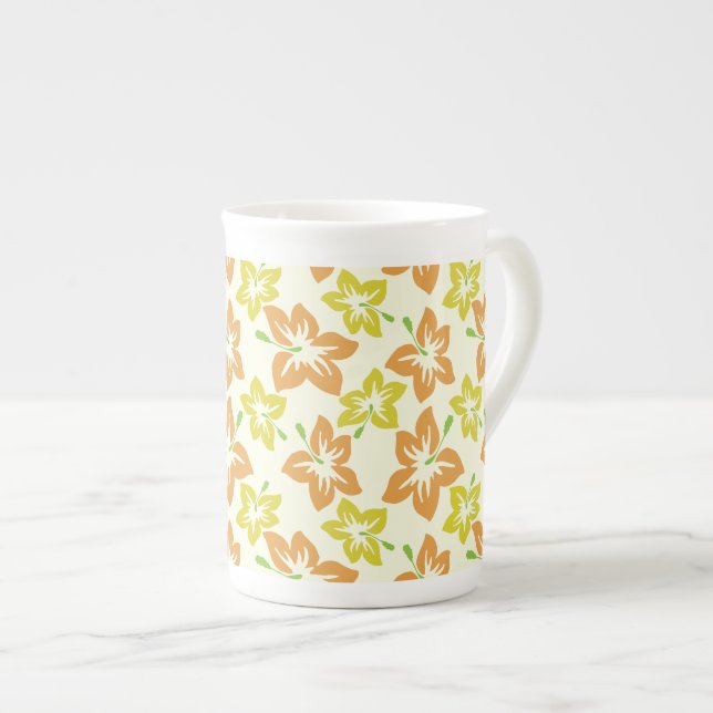 Yellow Hibiscus, Orange Hibiscus, Floral Pattern Bone China Mug (Front Right)