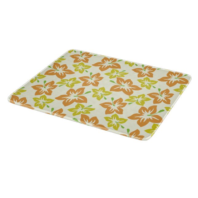 Yellow Hibiscus, Orange Hibiscus, Floral Pattern Cutting Board (Corner)