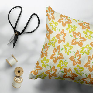 Yellow Hibiscus, Orange Hibiscus, Floral Pattern Decorative Cushion