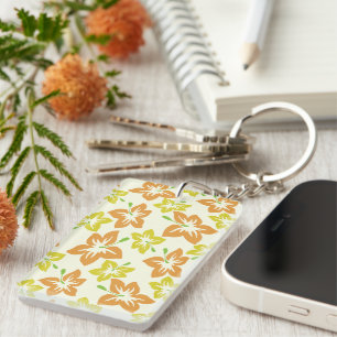 Yellow Hibiscus, Orange Hibiscus, Floral Pattern Key Ring