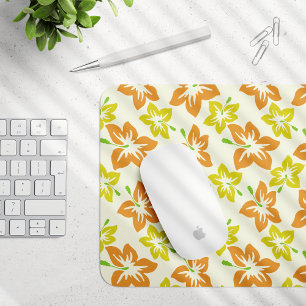 Yellow Hibiscus, Orange Hibiscus, Floral Pattern Mouse Pad